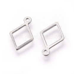 304 Stainless Steel Open Pendants,,  Rhombus, Stainless Steel Color, 14x9x0.8mm, Hole: 1mm