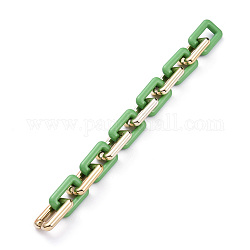 Cadenas de cable de plástico ccb hechas a mano, con anillos de enlace acrílicos opacos, dorado, verde, Enlaces: 30x20x6 mm, 39.37 pulgada (1 m) / hebra