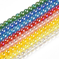 Chapelets de perles en verre transparent électrolytique, de couleur plaquée ab , ronde, couleur mixte, 6~6.5mm, Trou: 1.4mm, Environ 67~70 pcs/chapelet, 14.76 pouce ~ 15.16 pouces (37.5~38.5 cm)