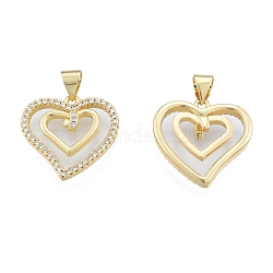 Brass Micro Pave Clear Cubic Zirconia Pendants, Hollow, Heart, Real 18K Gold Plated, 18x19x3mm, Hole: 3.5x4mm