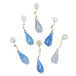 Pendentifs en agate bleue avec bouton floral en laiton, breloques de beignet de jadéite avec perles de coquille de trochid, véritable 14k plaqué or, 46.5mm