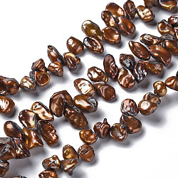 Природные Кеши жемчуг пряди, культивированный пресноводный жемчуг, окрашенные, самородки, цвет шоколада, 7~20x7~10x3~9 мм, отверстие : 0.5 мм, около 52~60 шт / нитка, 15.75 дюйм (40 см)