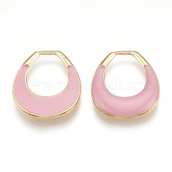 Colgantes de esmalte de aleación, anillo, la luz de oro, rosa, 18.5x16x2.5mm, agujero: 9x11.5 mm