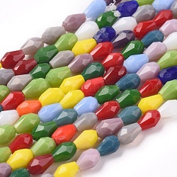 Chapelets de perles en verre imitation jade, facette, larme, couleur mixte, 5x3mm, Trou: 0.7mm, Environ 92 pcs/chapelet, 18.5 pouce (47 cm) de long