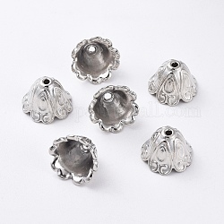 Tibetan Style Bead Caps, Platinum, Nickel-Free 15x11mm, Hole: 2mm, Inner Diameter: 11.5mm