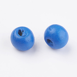 Природных шарики древесины, окрашенные, круглые, Плут синий, 8x7 мм, отверстие : 2~3 мм