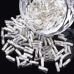 Perle di bugle con torsione di vetro, argento rivestito, fumo bianco, 6~7x1.5~2mm, Foro: 0.8 mm, su 450 g / borsa