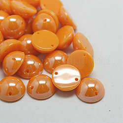 Imitation Pearl Taiwan Acrylic Links, 2-Hole, Pearlized, Flat Back, Half Round/Dome, Orange, 14x6.5mm, Hole: 1mm