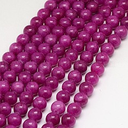 Chapelets de perles en jade jaune naturel, teinte, ronde, support violet rouge, 6mm, Trou: 1mm, Environ 70 pcs/chapelet, 15.75 pouce