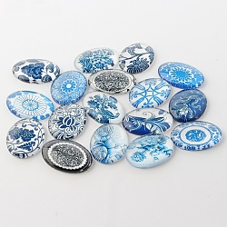 Cabuchones de cristal oval de flor de azul y blanco, color mezclado, 25x18x6mm