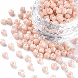 6/0 perles de rocaille en verre, teints et chauffée, couleurs opaques, trou rond, ronde, blanc antique, 4~5x3~4mm, Trou: 1.2mm, environ 450g / livre