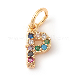 Messing Mikropflaster bunte Zirkonia Charms, golden, letter.p, 9x5x2 mm, Bohrung: 3 mm