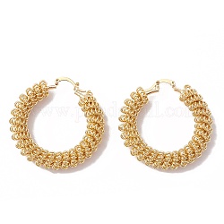 Brass Wire Wrap Hoop Earrings for Women, Real 18K Gold Plated, 46x46x9mm, Pin: 0.8mm