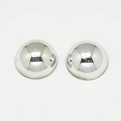 Perles acryliques plaqués UV, la moitié foré, dôme / demi-rond, couleur d'argent, 18x9mm, Trou: 1.4mm