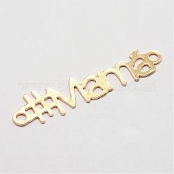 Brass Links connectors, For Mother's Day Jewelry Making, Long-Lasting Plated, Word Mama, Golden, 8x33x0.5mm, Hole: 2mm