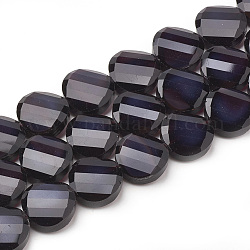 Chapelets de perles en verre opaque de couleur unie, facette, plat rond, torsadée, indigo, 14x6.5mm, Trou: 1mm, Environ 25 pcs/chapelet, 113.77 pouce (35 cm)