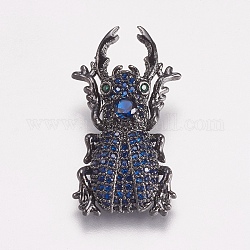 Brass Micro Pave Cubic Zirconia Pendants, Insects, Gunmetal, 30.5x17x6.5mm, Hole: 2x2mm
