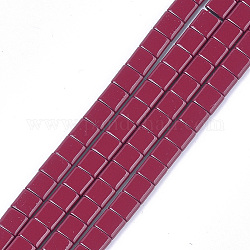 スプレー塗装された非磁性合成ヘマタイトマルチ連リンク  タイル弾性ブレスレット作り用  正方形  ブラウン  5x5x2mm  穴：0.6mm  約81個/連  15.9インチ