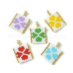 Perline di semi giapponesi miyuki fatti a mano con motivo a telaio, rettangolo con pendenti trifoglio, colore misto, 24~24.5x17.5x2mm, Foro: 2.5 mm
