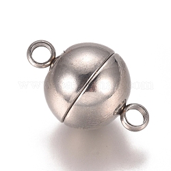 201 Magnetverschluss aus Edelstahl mit Schlaufen, Runde, Edelstahl Farbe, 19x12 mm, Bohrung: 2.5 mm