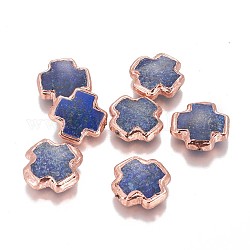 Lapis lazuli perle naturali, con accessori di ottone, croce, oro roso, 21~23x21~22x7~8mm, Foro: 0.9 mm