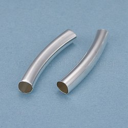 Abalorios de tubo de latón, Plateado de larga duración, cuentas curvas, tubo, 925 plata esterlina, 32x5mm, agujero: 4 mm