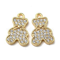 Brass Micro Pave Cubic Zirconia Pendants, Bear, Real 18K Gold Plated, 13.5x9x1.5mm, Hole: 1.2mm