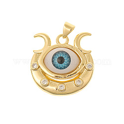 Brass Rhinestone Charms, with Resin Evil Eye, Golden, Moon, 27x23.5mm