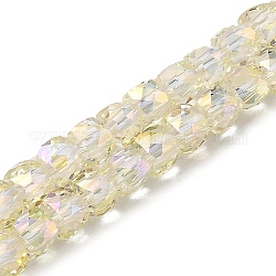 Electroplate Transparent Glass Beads Strands, Faceted, Cube, Champagne Yellow, 6x6x6mm, Hole: 1mm, about 67~68pcs/strand, 15.5~16 inch(39.4~40.6cm)