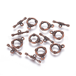 Aleación de estilo tibetano toggle corchetes, anillo, sin níquel, cobre rojo, anillo: 17.5x13x2.5 mm, agujero: 2 mm, bar: 21x7.5x2.5 mm, agujero: 1.5 mm