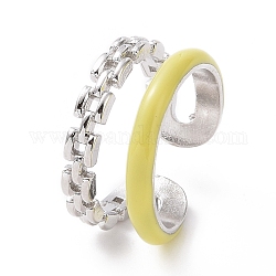 Anillo de puño abierto de doble línea de esmalte, joyas de latón chapado en platino para mujer, amarillo, nosotros tamaño 6 (16.5 mm)
