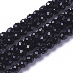 Бусины из натурального черного оникса, граненые, круглые, 2~2.5x2 мм, отверстие : 0.2 мм, около 158~205 шт / нитка, 15.7~16.7 дюйм (40~42.5 см)