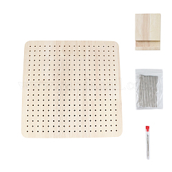 Tablero de bloqueo de crochet de madera de roble cuadrado, con 20 pasador de posicionamiento de acero inoxidable, 5 agujas, tubo de almacenamiento de plástico, blanco antiguo, 23.5x23.5 cm