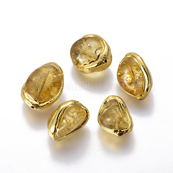Окрашенные натуральные кварцевые хрустальные бусины, с латунной фурнитурой , самородки, золотые, золотые, 20~28x17~19x11~16 мм, отверстие : 1.2 мм