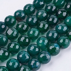 Chapelet de perles rondes en agate naturelle, teinte, facette, vert foncé, 10mm, Trou: 1mm, Environ 38 pcs/chapelet, 14.56 pouce