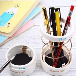 ABS Plastic Hollow Out Pencil Holder, with Scalable Spring Steel Wire Pen Storage Cup, Pencil Container, Column, Light Salmon, 3x1-3/8 inch(76x34mm)