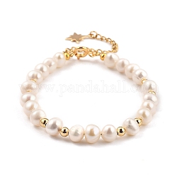 Bracelets de perles, avec des perles de culture d'eau douce naturelles, fermoirs à ressort en laiton doré et breloques étoiles, floral blanc, 19 cm (7-1/2 pouces)