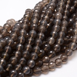 Gefärbt natürliche Achat facettierte runde Perlen-Stränge, dunkelgrau, 10 mm, Bohrung: 1 mm, ca. 38 Stk. / Strang, 14.5 Zoll