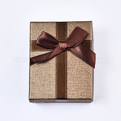 Caja de cartón, Para el anillo, pendiente, collar, con la esponja en el interior, Rectángulo con bowknot, camello, 9x7x2.9 cm