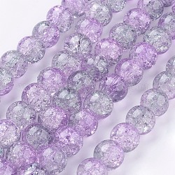 Chapelets de perles en verre craquelé peints à la bombe, ronde, deux tons, Prune, 10mm, Trou: 1.3~1.6mm, Environ 80 pcs/chapelet, 31.4 pouce