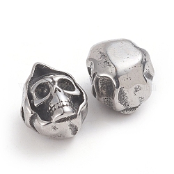 Halloween 304 perline in acciaio inossidabile, testa del cranio, argento antico, 13x10.5x9.2mm, Foro: 2 mm