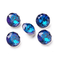 K9 cabochons de strass en verre de pointus dos, dos de couleur aléatoire plaqué, facette, diamant, motif de fleur, bleu bermudes, 10x6mm