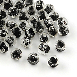 Perles vernissées lumineuses manuelles, ronde, noir, 9~10mm, Trou: 1~2mm