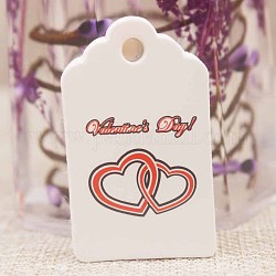 Etichette regalo in carta, tag hange, per arti e mestieri, per San Valentino, rettangolo con il cuore e la parola, bianco, 50x30x0.4mm, Foro: 5 mm