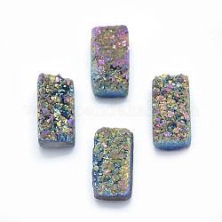 Cabochons de quartz druzy naturel électrolytique, rectangle, multi-couleur plaquée, 8x4x4~5mm