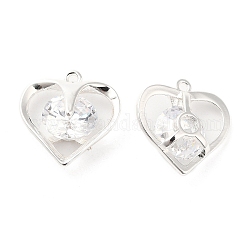 Ciondoli di vetro, con accessori in ottone, charms cuore, argento, 15x14.5x5.5mm, Foro: 1 mm