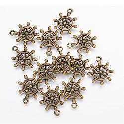 Tibetan Style Alloy Pendants, Ship's Wheel, Cadmium Free & Nickel Free & Lead Free, Antique Bronze, 23x19x3.5mm, Hole: 2mm