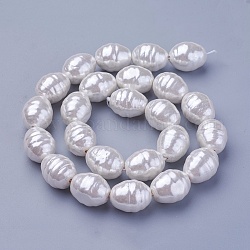 Chapelets de perles de coquille, ovale avec filetage, neige, 16.5~17.5x13~13.5mm, Trou: 1mm, Environ 24 pcs/chapelet, 15.74 pouce ~ 15.94 pouces (40~40.5 cm)