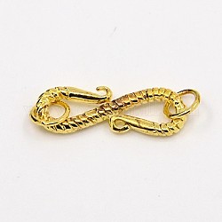 Alloy S-Hook Clasps, with Jump Rings, Golden, 23x7x2mm, Hole: 1mm