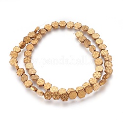 Electroplated Non-magnetic Synthetic Hematite Beads Strands, Polish, Snowflake, Golden Plated, 6x7x2mm, Hole: 1mm, about 62pcs/strand, 15.74 inch(40cm)